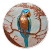 Blauer Papagei auf Kupferzweig Keramikknauf (Vorderseite)