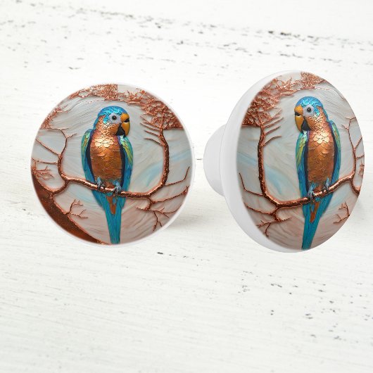 Blauer Papagei auf Kupferzweig Keramikknauf