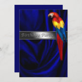 Blauer Papagei jede Zahl Geburtstagspartei Einladung (Vorne/Hinten)