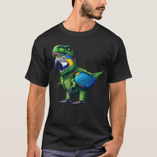 Blauer Papagei mit Dinosaurier T-Shirt (Vorderseite)