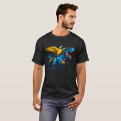 Blauer Papagei-Riding Dinosaurier T-Shirt (Vorne ganz)