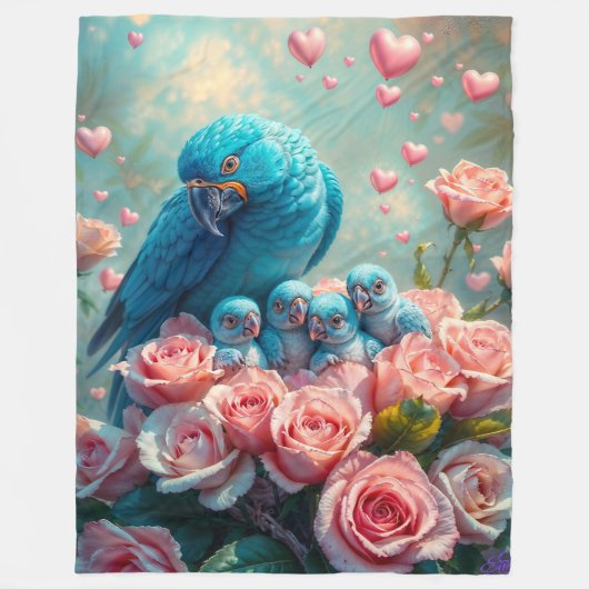 Blauer Papagei und Babys Fleecedecke (Vorderseite)