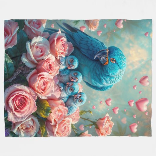 Blauer Papagei und Babys Fleecedecke (Vorderseite (Horizontal))
