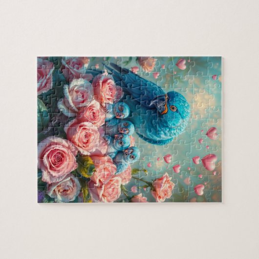 Blauer Papagei und Babys Puzzle (Horizontal)