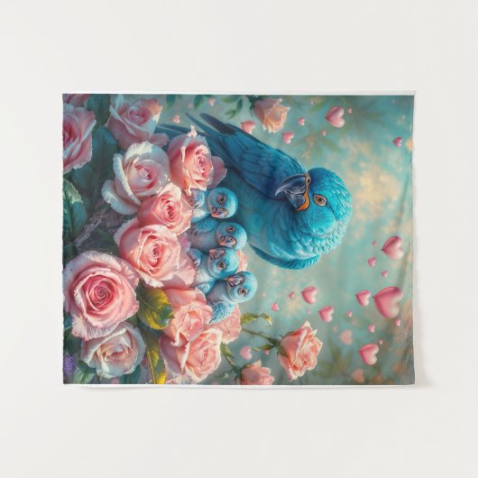 Blauer Papagei und Babys Wandteppich (Vorderseite (Horizontal))