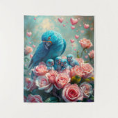 Blauer Papagei und Babys Wandteppich (Vorderseite)