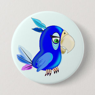 Blauer Papageknopf Button