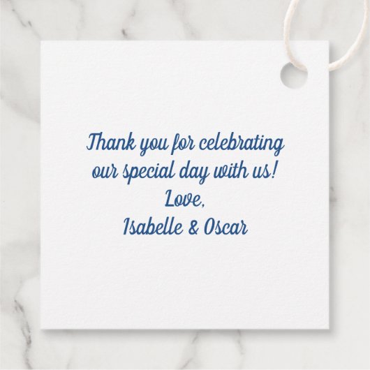 Blauer Papel Picado Hochzeit Geschenkanhänger (Rückseite)