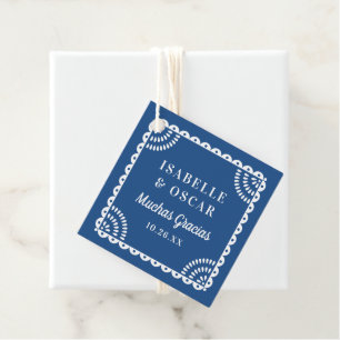 Blauer Papel Picado Hochzeit Geschenkanhänger