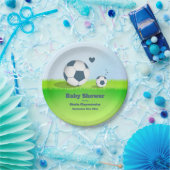 Blauer Pappteller der Fußball-Babyparty-| (Party)