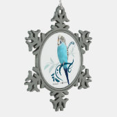 Blauer Parakeet Schneeflocken Zinn-Ornament (Links)