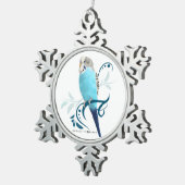 Blauer Parakeet Schneeflocken Zinn-Ornament (Rechts)