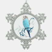 Blauer Parakeet Schneeflocken Zinn-Ornament (Vorderseite)