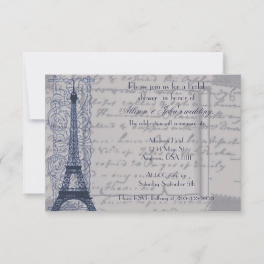 Blauer Pariser Brautdusche Einladung (Vorderseite)