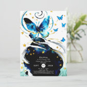 Blauer Pastell Butterfly Geburtstag Einladung (Stehend Vorderseite)