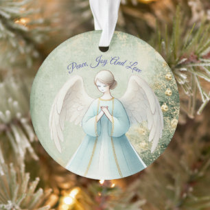 Blauer Pastell-Engel-Christliches Weihnachten Ornament