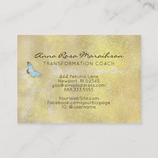 *~* Blauer Pastell Glitzer Fantasy Gilded Butterfl Visitenkarte (Rückseite)