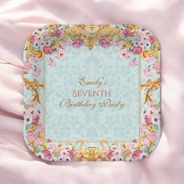 Blauer Pastell Gold Siebter Barock Rokoko Geburtst Pappteller