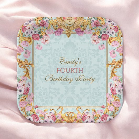 Blauer Pastell Gold Vierter Barock Rokoko Geburtst Pappteller