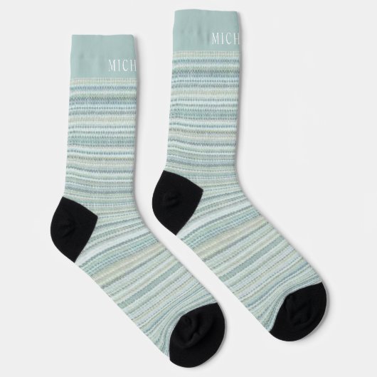 Blauer Pastell Lines Streifen Individuelle Name Socken (Rechts)