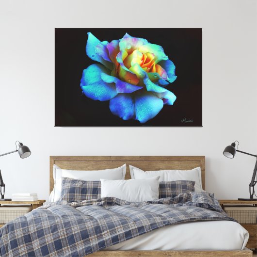 Blauer Pastell Rainbow Rosen Wrapped Canvas Large Leinwanddruck (Insitu (Schlafzimmer))