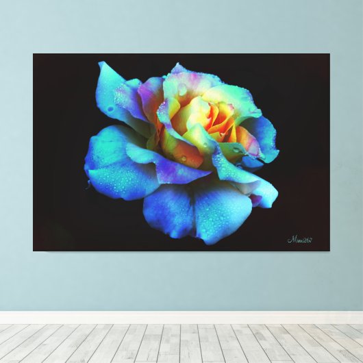 Blauer Pastell Rainbow Rosen Wrapped Canvas Large Leinwanddruck (Insitu (Holzboden))