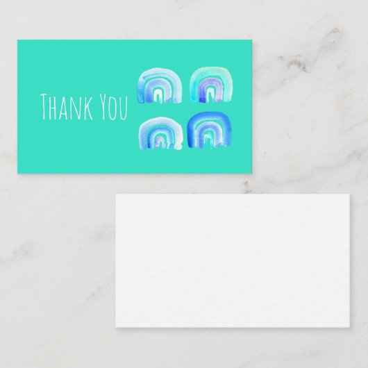 Blauer Pastell Retro Regenbogen Mitteilungskarte (Vorne/Hinten)