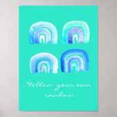 Blauer Pastell Retro Regenbogen Poster (Vorne)