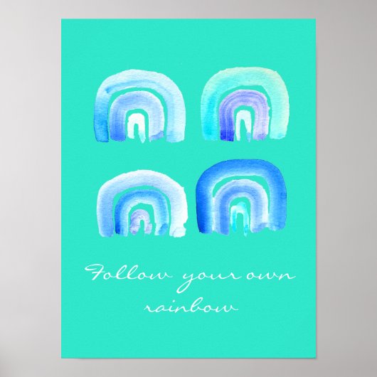 Blauer Pastell Retro Regenbogen Poster (Vorne)
