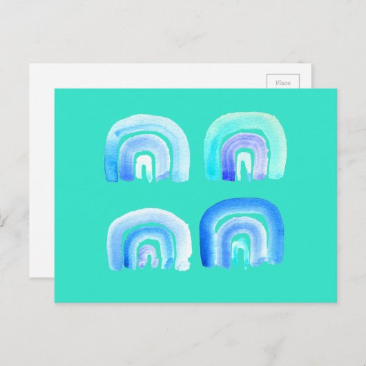 Blauer Pastell Retro Regenbogen Postkarte (Vorne/Hinten)