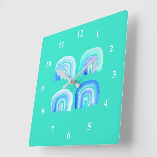 Blauer Pastell Retro Regenbogen Quadratische Wanduhr (Winkel)