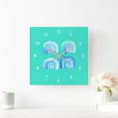 Blauer Pastell Retro Regenbogen Quadratische Wanduhr (Zuhause)