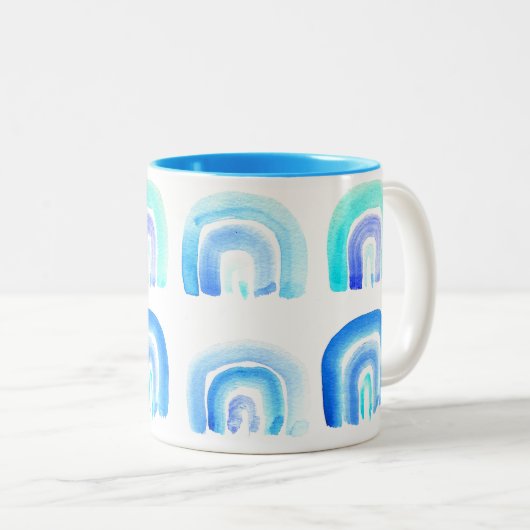 Blauer Pastell Retro Regenbogen Zweifarbige Tasse (VorderseiteRechts)