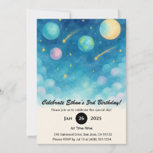 Blauer Pastell-Weltraum-Himmel Geburtstag  Einladung