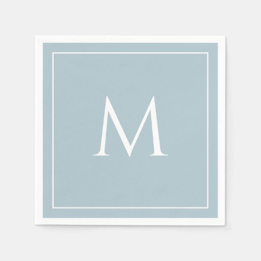 Blauer pastellfarbener, eleganter Monogramm Serviette (Vorderseite)