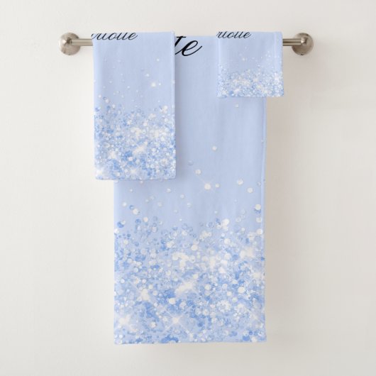 Blauer pastellfarbener Glitzer glamourös Badhandtuch Set (Insitu)