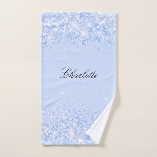 Blauer pastellfarbener Glitzer glamourös Badhandtuch Set (Handtuch)