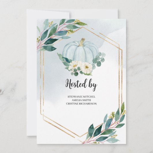 Blauer, pastellfarbener Kürbis Einladung (Rückseite)