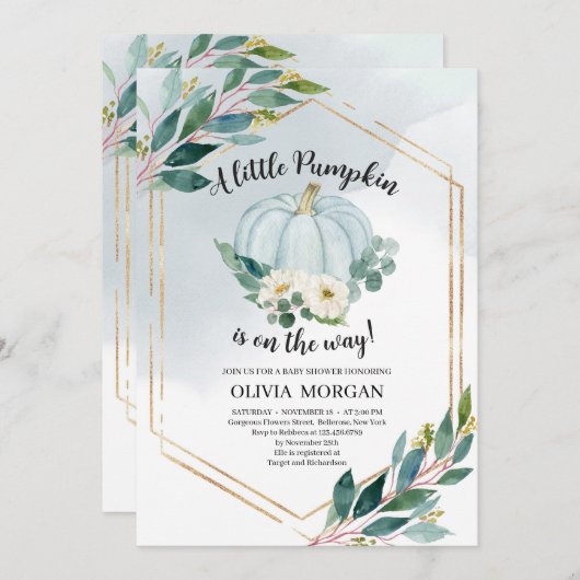 Blauer, pastellfarbener Kürbis Einladung (Vorne/Hinten)