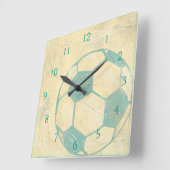 Blauer PastellFußball durch Chariklia Zarris Quadratische Wanduhr (Winkel)