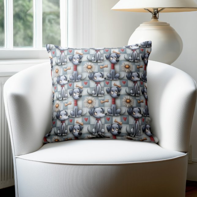 Blauer Patchwork-Hundemuster Kissen (Von Creator hochgeladen)