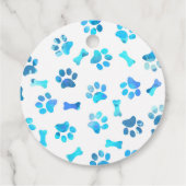 Blauer Paw Prints in Aquarellfarbe Geschenkanhänger (Rückseite)