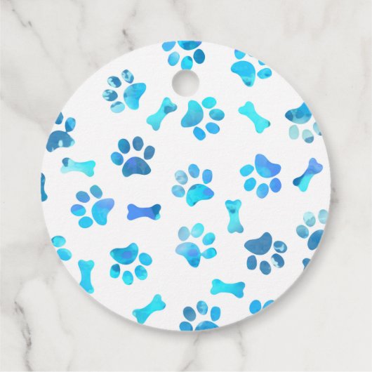 Blauer Paw Prints in Aquarellfarbe Geschenkanhänger (Rückseite)