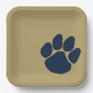 Blauer Pawprint auf Gold Paper Party-Tellern Pappteller