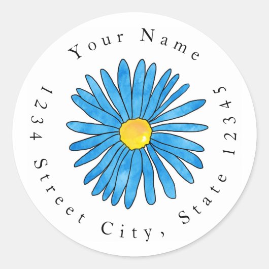 Blauer Pen und Aquarellfarben-Aster-Blume Runder Aufkleber (Vorderseite)