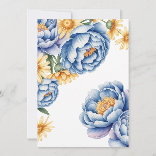 Blauer Peony und gelbe Milchbrunch & Bubbly Einladung (Rückseite)