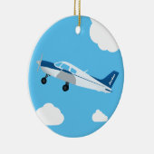 Blauer Personalisierter Flugzeugbau Keramik Ornament (Rechts)