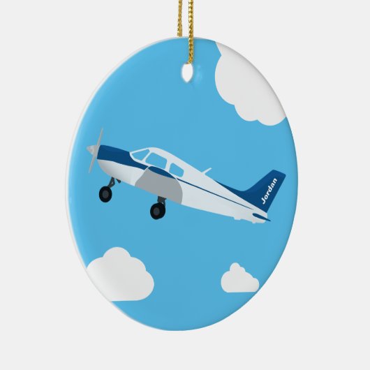 Blauer Personalisierter Flugzeugbau Keramik Ornament (Rechts)