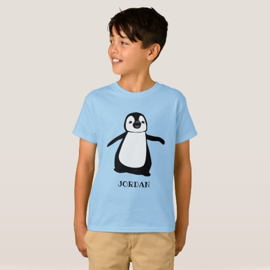 Blauer personalisierter niedlicher Pinguin-Abbildu T-Shirt (Vorne ganz)