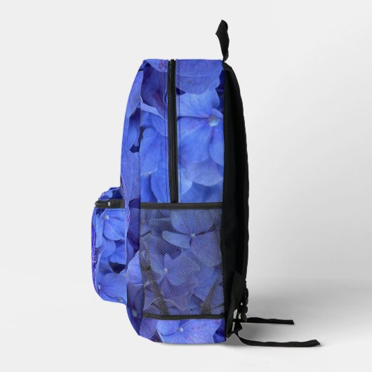 Blauer Perwinkl, elegantes Blumenhydrangeas Monogr Bedruckter Rucksack (Rechts)
